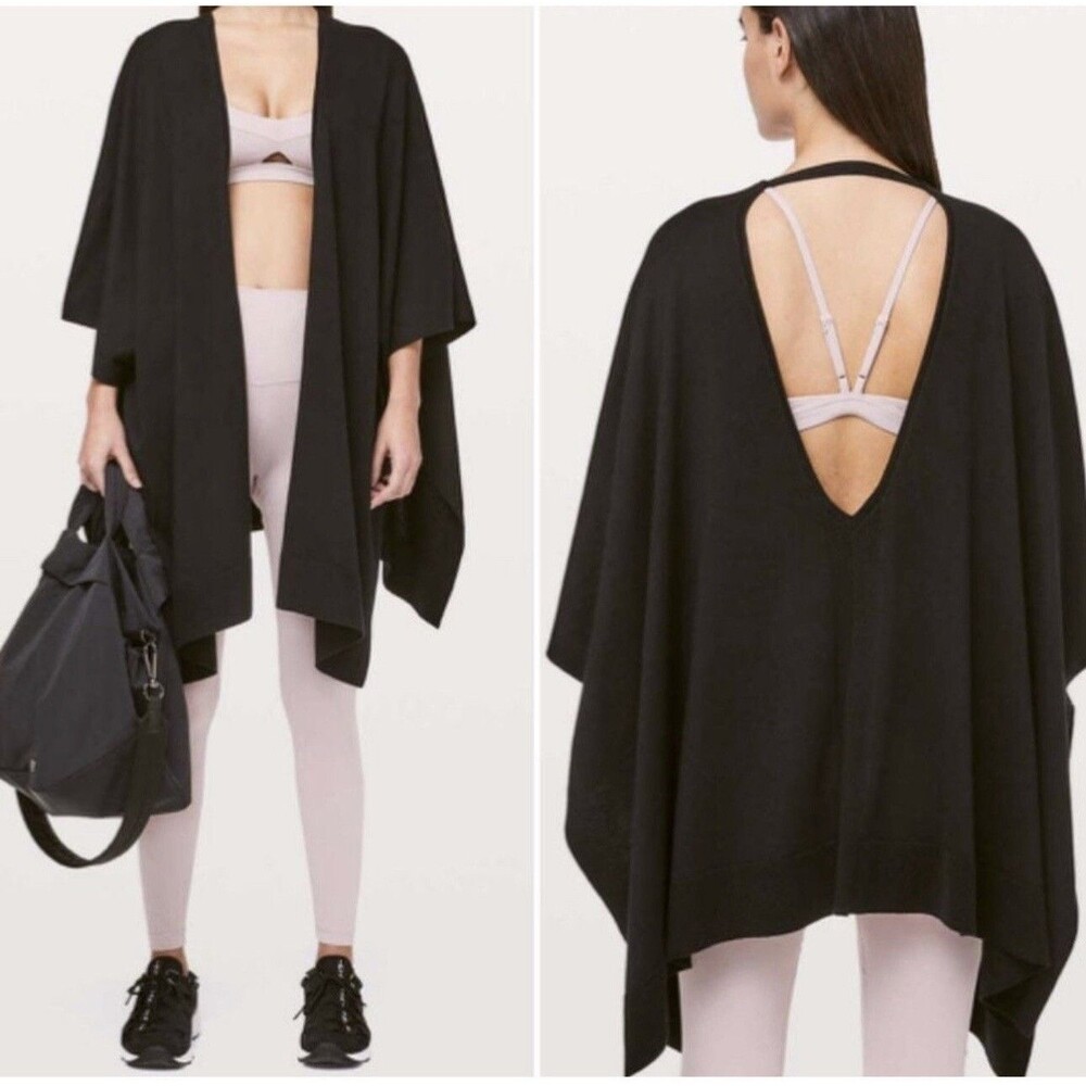 Lululemon Poncho “Free To Coast” Black Yoga Wrap Sweater W9BU2S Size OS One Size